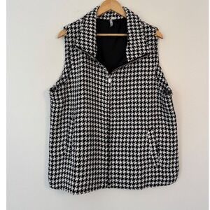 Dark Academia Lulu-B Womens XL Vest Black White Houndstooth Zip Front Cotton